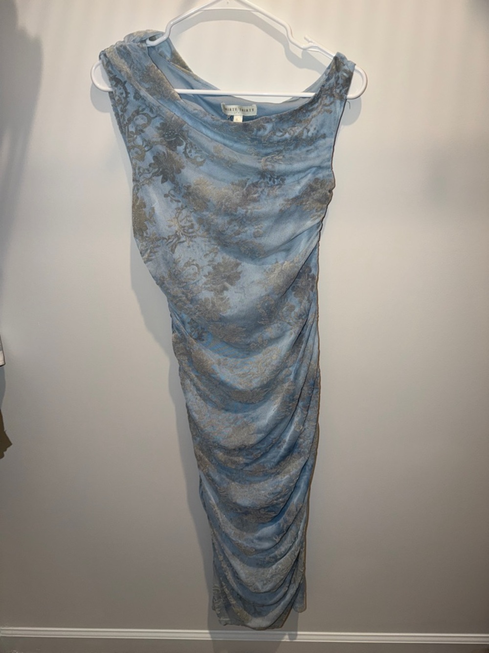 Light Blue Draped Lace Evening Dress